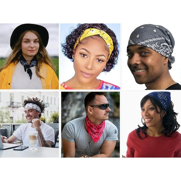 Women's Grey Cotton Bandana Large Cowgirl Imported Handkerchief Headband Scarf - Picture 4 of 7